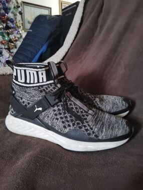 Puma Black and Gray (Oreo) Men's Sock-Style Running Sneakers